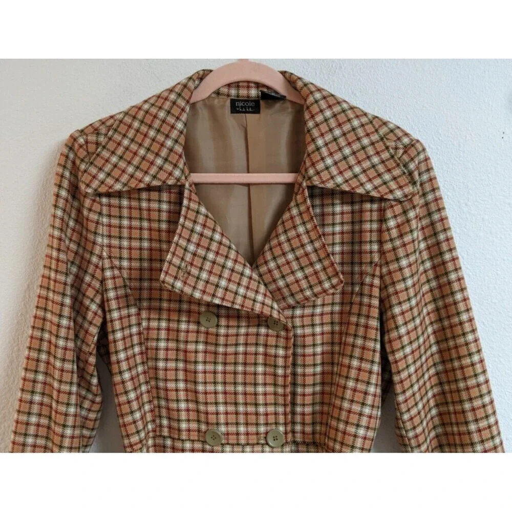 Women's NICOLE MILLER Plaid Belted Poly/Rayon Mid-Length Trench Coat Size 12 - Picture 6 of 9